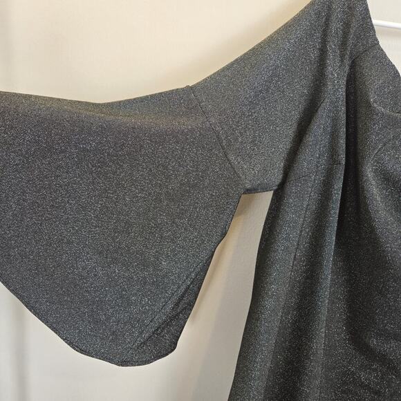 Vince Camuto Off-the-Shoulder Metallic Shimmer Bell Sleeves Dress Black PLUS 3X - Picture 4 of 9